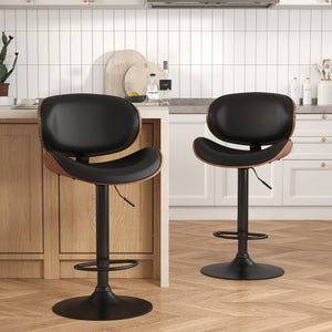 CONCETTA Rotatable Bar Stool Set (2-piece), Adjustable Height Bar Stool, Featuring PU Leather Seat, Ergonomic Backrest and Footrest, With Anti-slip Rubber Base Suitable for Bar