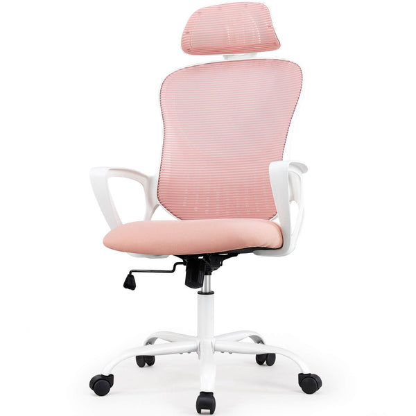 CONCETTA Ergonomic office chair - high back with wheels, adjustable headrest and flip-up armrests for bedroom, study, living room, office