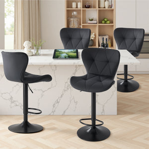 CONCETTA Set of 2 Swivel Bar Stools - Adjustable Height Modern Fabric Upholstered Barstools Counter Bar Chairs with Backrest for Kitchen Island & Home Bar