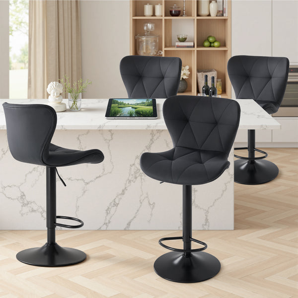 CONCETTA Set of 2 Swivel Bar Stools - Adjustable Height Modern Fabric Upholstered Barstools Counter Bar Chairs with Backrest for Kitchen Island & Home Bar