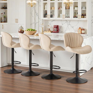 CONCETTA Set of 2 Swivel Bar Stools - Adjustable Height Modern Fabric Upholstered Barstools Counter Bar Chairs with Backrest for Kitchen Island & Home Bar
