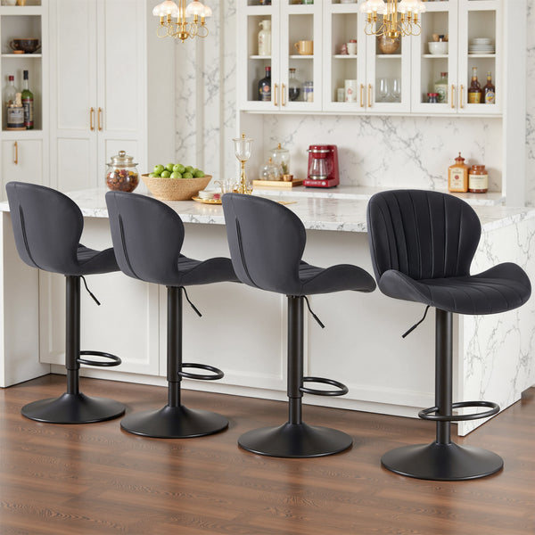 CONCETTA Set of 2 Swivel Bar Stools - Adjustable Height Modern Fabric Upholstered Barstools Counter Bar Chairs with Backrest for Kitchen Island & Home Bar