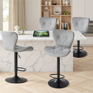 CONCETTA Set of 2 Swivel Bar Stools - Adjustable Height Modern Fabric Upholstered Barstools Counter Bar Chairs with Backrest for Kitchen Island & Home Bar