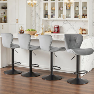 CONCETTA Set of 2 Swivel Bar Stools - Adjustable Height Modern Fabric Upholstered Barstools Counter Bar Chairs with Backrest for Kitchen Island & Home Bar