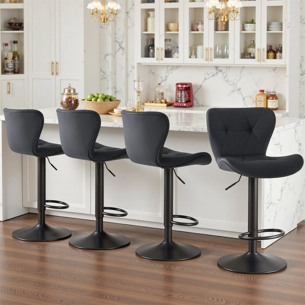 CONCETTA Set of 2 Swivel Bar Stools - Adjustable Height Modern Fabric Upholstered Barstools Counter Bar Chairs with Backrest for Kitchen Island & Home Bar