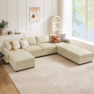 CONCETTA Convertible Sectional Sofa Couch-with Storage for Living Room, U-Shaped Modern Modular Sofa Sleeper with Reversible Chaise