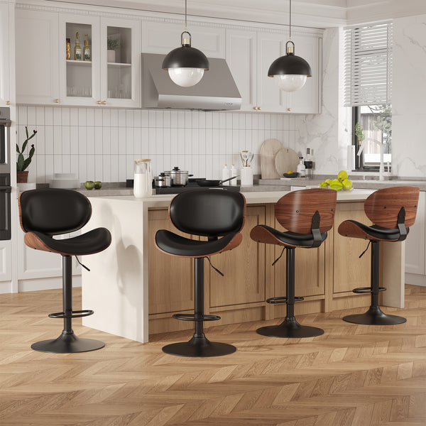 CONCETTA Rotatable Bar Stool Set (2-piece), Adjustable Height Bar Stool, Featuring PU Leather Seat, Ergonomic Backrest and Footrest, With Anti-slip Rubber Base Suitable for Bar