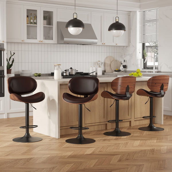 CONCETTA Rotatable Bar Stool Set (2-piece), Adjustable Height Bar Stool, Featuring PU Leather Seat, Ergonomic Backrest and Footrest, With Anti-slip Rubber Base Suitable for Bar