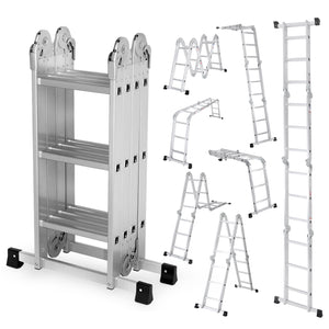 Multi-Functional Folding Telescopic Ladder - Made Of Aluminum Alloy, With Anti-Slip Design And Safety Lock System, Supports Up To 330 Lbs, Suitable For Home, Outdoor, Or Workshop,Silver