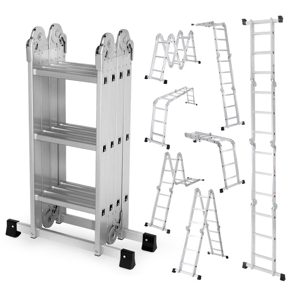 Multi-Functional Folding Telescopic Ladder - Made Of Aluminum Alloy, With Anti-Slip Design And Safety Lock System, Supports Up To 330 Lbs, Suitable For Home, Outdoor, Or Workshop,Silver