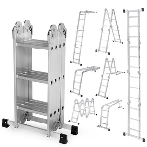 Multi-Functional Folding Telescopic Ladder - Made Of Aluminum Alloy, With Anti-Slip Design And Safety Lock System, Supports Up To 330 Lbs, Suitable For Home, Outdoor, Or Workshop,Silver