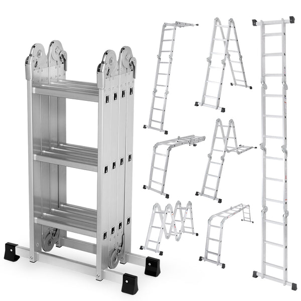 Multi-Functional Folding Telescopic Ladder - Made Of Aluminum Alloy, With Anti-Slip Design And Safety Lock System, Supports Up To 330 Lbs, Suitable For Home, Outdoor, Or Workshop,Silver