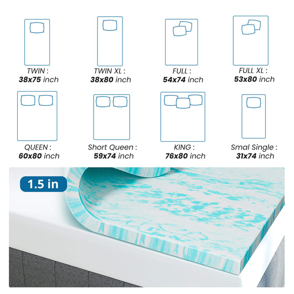 CONCETTA Mattress Topper Full - 2 Inch Gel Memory Foam Mattress Topper Full Size for Back Pain