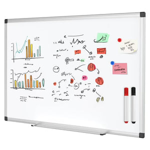 Magnetic Dry Erase Board - 36x24in, Dual Mount, Removable Pen Tray, Silver Frame, White