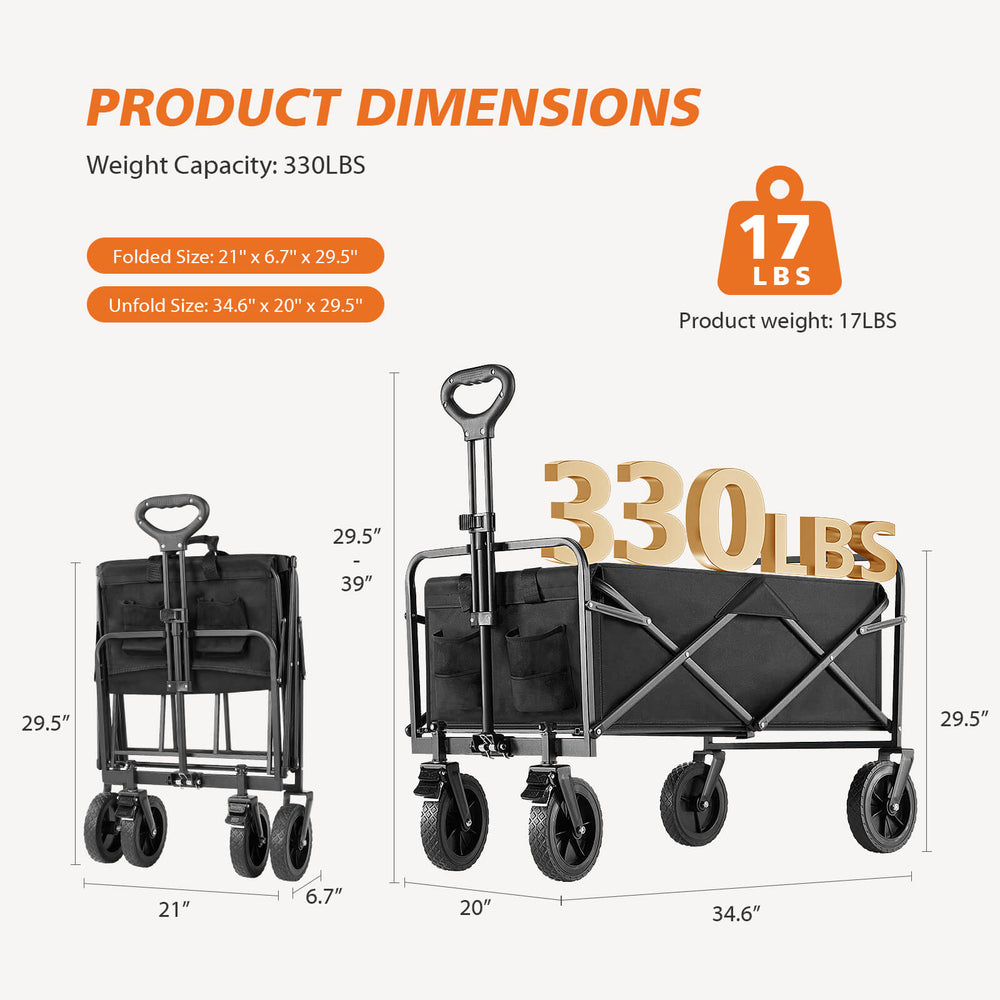 CONCETTA Wagons Carts Foldable with All-Terrain Wheels - foldable, extra large capacity, with drink holder, Suitable for Camping Sports Outdoor Activities