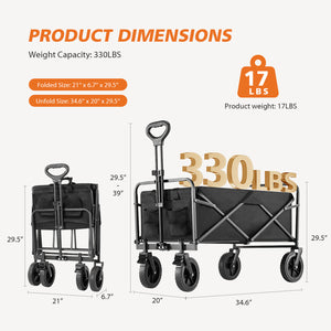 CONCETTA Wagons Carts Foldable with All-Terrain Wheels - foldable, extra large capacity, with drink holder, Suitable for Camping Sports Outdoor Activities