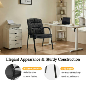 CONCETTA Big and Tall Guest Chair, Tufted Leather Heavy Duty Reception Chair with Padded Arms, for Office, Home, and Bedroom, Black, Brown