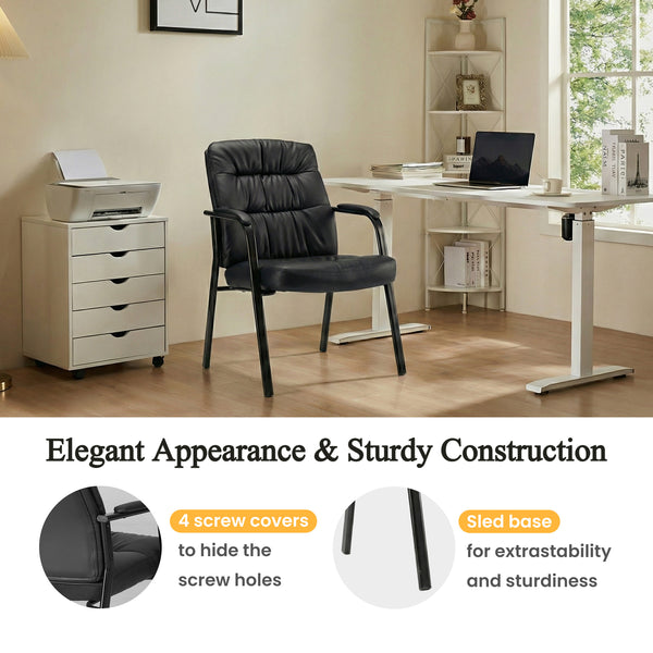 CONCETTA Big and Tall Guest Chair, Tufted Leather Heavy Duty Reception Chair with Padded Arms, for Office, Home, and Bedroom, Black, Brown
