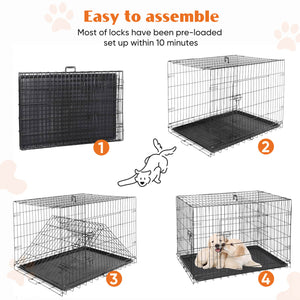 JOINSUN Dog Crate-24/30/36/42/48 inch, Double Door Dog Cage with Divider Panel and Plastic Leak-Proof Pan Tray, foldable, easy to carry, suitable for indoor, outdoor, travel use