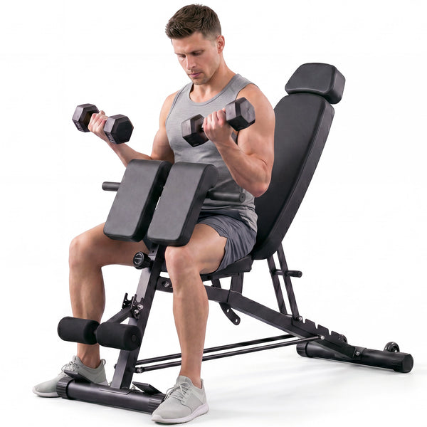CONCETTA Multi-Functional FID Weight Bench for Full All-in-One Body Workout – Hyper Back Extension, Roman Chair, Adjustable Ab Sit-up Bench, Incline/Decline Bench, Flat Bench
