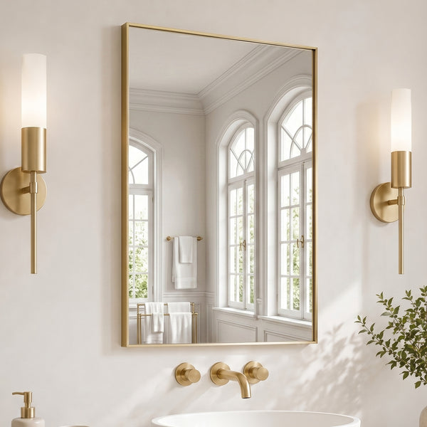 CONCETTA Bathroom Mirror, Brushed Aluminium Framed, Rectangle with Square Corner for Wall Home Decor Modern Style