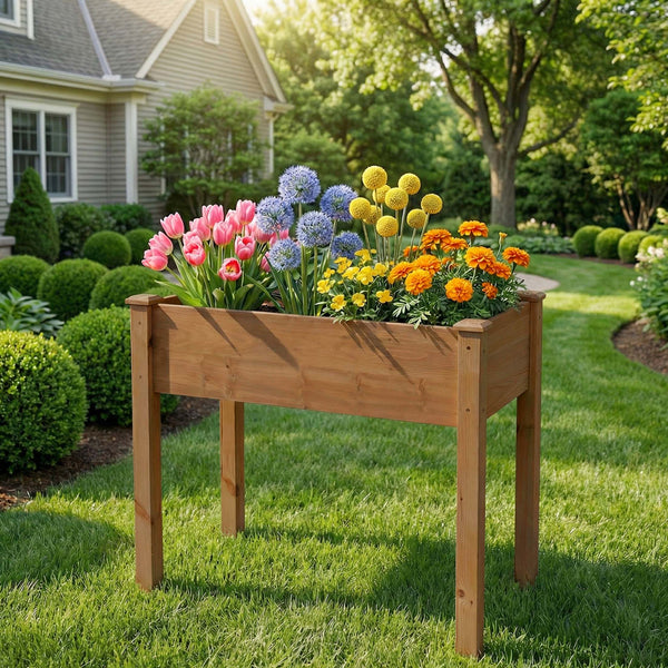 CONCETTA Wooden Raised Garden Bed - Elevated Planter Box with Drainage & Liner for Backyard/Patio/Balcony