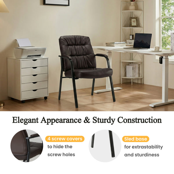 CONCETTA Big and Tall Guest Chair, Tufted Leather Heavy Duty Reception Chair with Padded Arms, for Office, Home, and Bedroom, Black, Brown