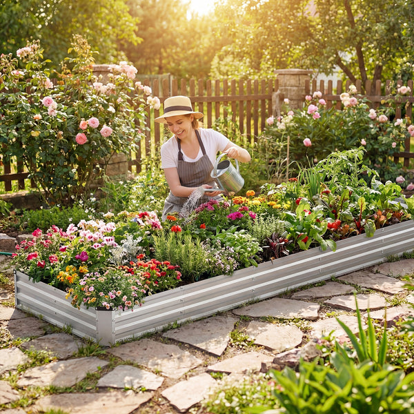 CONCETTA Galvanized Raised Garden Bed, Easy Assembly Outdoor Metal Planter Box, Rust-Resistant Steel Garden Bed for Vegetables, Flowers, Herbs
