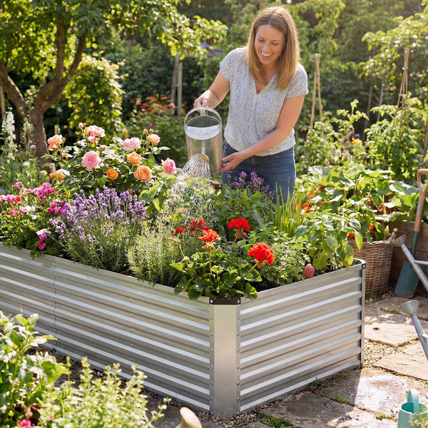 CONCETTA Galvanized Raised Garden Bed, Easy Assembly Outdoor Metal Planter Box, Rust-Resistant Steel Garden Bed for Vegetables, Flowers, Herbs