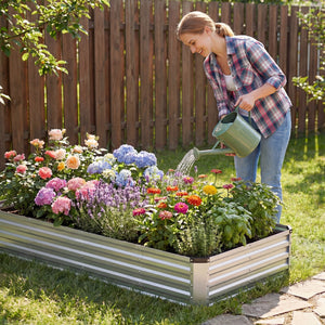 CONCETTA Galvanized Raised Garden Bed, Easy Assembly Outdoor Metal Planter Box, Rust-Resistant Steel Garden Bed for Vegetables, Flowers, Herbs