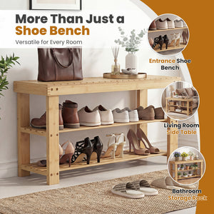 CONCETTA Bamboo Shoe Rack & Bench, 3-Tier 280 lb Capacity Storage Organizer for Entryway, Living Room, Balcony