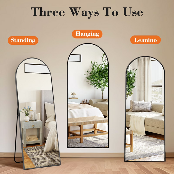 CONCETTA Arched Full Length Mirror, 65" x 24" Aluminum Alloy Freestanding Floor Mirror for Bedroom Entryway