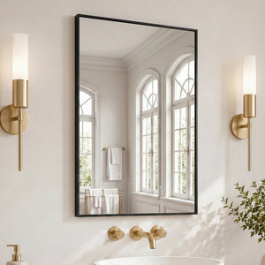 CONCETTA Bathroom Mirror, Brushed Aluminium Framed, Rectangle with Square Corner for Wall Home Decor Modern Style
