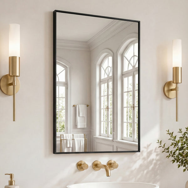 CONCETTA Bathroom Mirror, Brushed Aluminium Framed, Rectangle with Square Corner for Wall Home Decor Modern Style