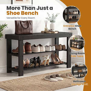 CONCETTA Bamboo Shoe Rack & Bench, 3-Tier 280 lb Capacity Storage Organizer for Entryway, Living Room, Balcony