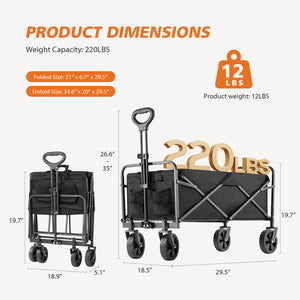 CONCETTA Wagons Carts Foldable with All-Terrain Wheels - foldable, extra large capacity, with drink holder, Suitable for Camping Sports Outdoor Activities