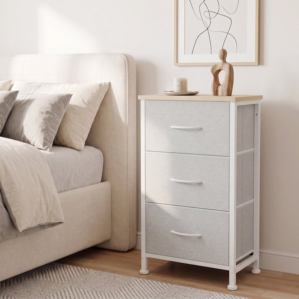 CONCETTA 3-Drawer Fabric Storage Dresser, Multipurpose Storage Chest with Steel Frame and Wooden Top, Space Saving Organizer for Bedroom, Closet, Home Office
