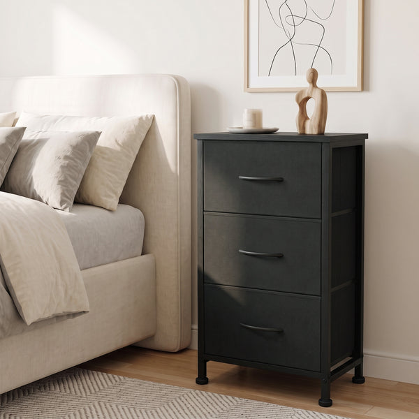 CONCETTA 3-Drawer Fabric Storage Dresser, Multipurpose Storage Chest with Steel Frame and Wooden Top, Space Saving Organizer for Bedroom, Closet, Home Office