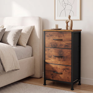 CONCETTA 3-Drawer Fabric Storage Dresser, Multipurpose Storage Chest with Steel Frame and Wooden Top, Space Saving Organizer for Bedroom, Closet, Home Office
