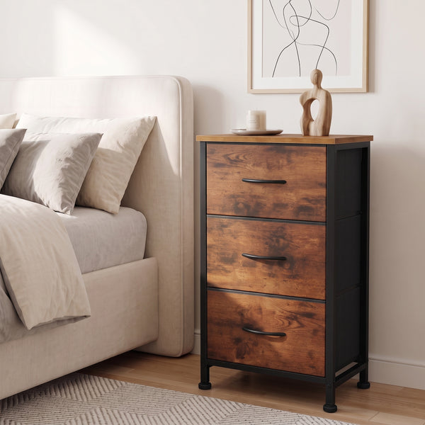 CONCETTA 3-Drawer Fabric Storage Dresser, Multipurpose Storage Chest with Steel Frame and Wooden Top, Space Saving Organizer for Bedroom, Closet, Home Office