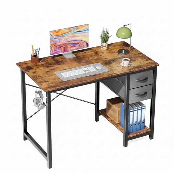 CONCETTA Small Computer Desk with Storage Shelf, 40 or 47 Inch Writing Work Study Computer Desk for Home Office Bedroom, 2-Tier Drawers, Side Headphone Hook, Modern Style for Home Bedroom