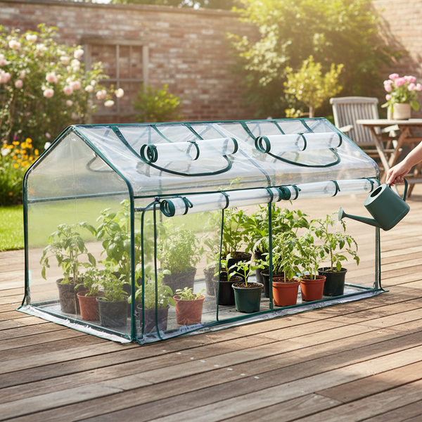 CONCETTA 4-Tier Mini & Portable Greenhouse with Wheels, Rust-Resistant Steel Frame, PVC Cover for Indoor or Outdoor Gardening