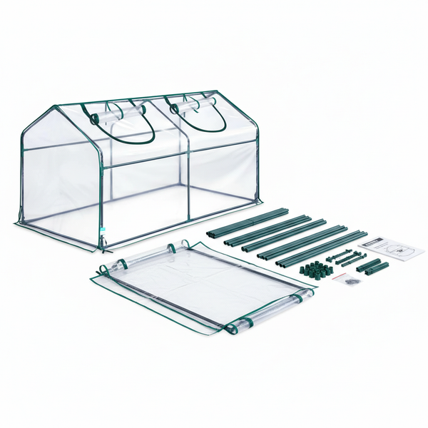 CONCETTA 4-Tier Mini & Portable Greenhouse with Wheels, Rust-Resistant Steel Frame, PVC Cover for Indoor or Outdoor Gardening