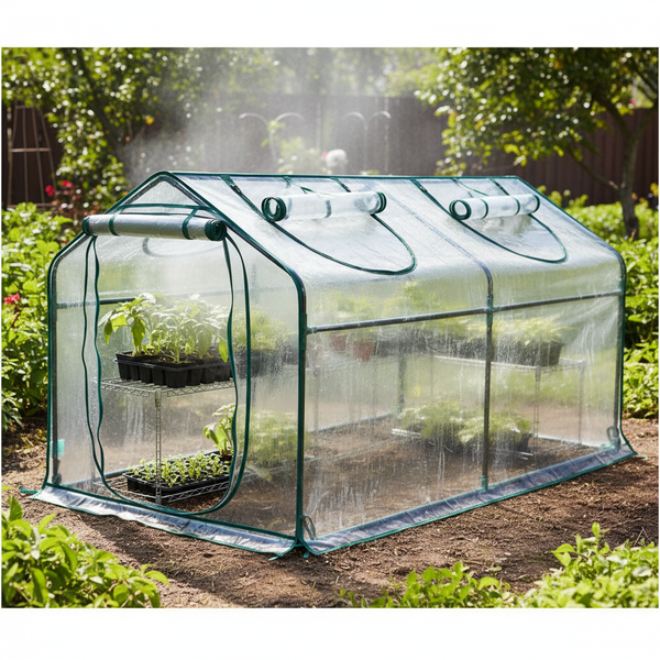 CONCETTA 4-Tier Mini & Portable Greenhouse with Wheels, Rust-Resistant Steel Frame, PVC Cover for Indoor or Outdoor Gardening