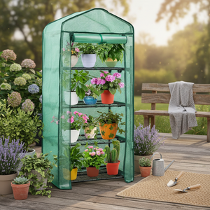 CONCETTA 4-Tier Mini & Portable Greenhouse with Wheels, Rust-Resistant Steel Frame, PVC Cover for Indoor or Outdoor Gardening