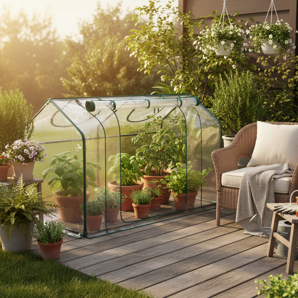 CONCETTA 4-Tier Mini & Portable Greenhouse with Wheels, Rust-Resistant Steel Frame, PVC Cover for Indoor or Outdoor Gardening