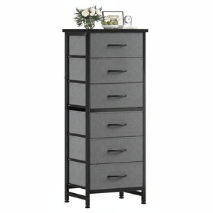 CONCETTA Tall Storage Dresser with 6 Fabric Drawers, Metal Frame with Cross Support Rods, Anti-Tip, Wood Top for Bedrooms, Offices and Compact Spaces