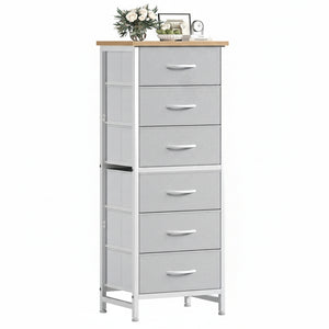 CONCETTA Tall Storage Dresser with 6 Fabric Drawers, Metal Frame with Cross Support Rods, Anti-Tip, Wood Top for Bedrooms, Offices and Compact Spaces