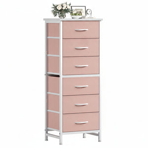 CONCETTA Tall Storage Dresser with 6 Fabric Drawers, Metal Frame with Cross Support Rods, Anti-Tip, Wood Top for Bedrooms, Offices and Compact Spaces