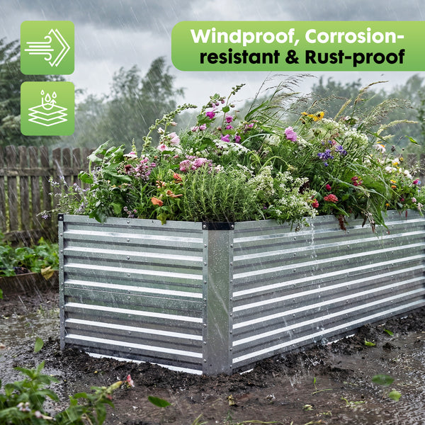 CONCETTA Galvanized Raised Garden Bed, Easy Assembly Outdoor Metal Planter Box, Rust-Resistant Steel Garden Bed for Vegetables, Flowers, Herbs